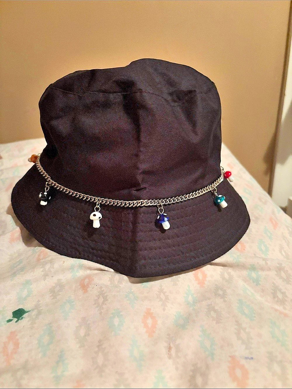 Black Charm Chain Bucket Hat Like New